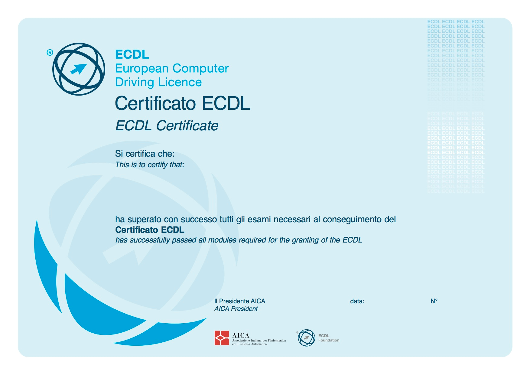 Certificato ECDL senza firma